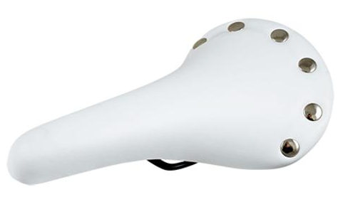 Sadel, fixie, vit med nitar i krom